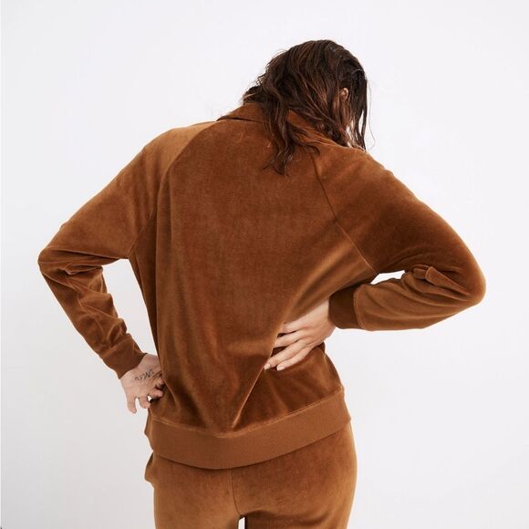 Madewell MWL Velour Half Zip Sweatshirt Lounge Retro 70s Dried Cedar Brown XS - Picture 2 of 10